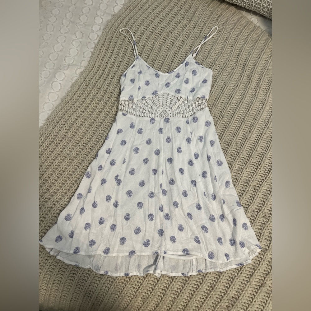 Boho white and blue lace mini dress, like brand new!